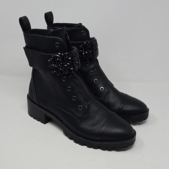 Karl Lagerfeld Pippa Embellished Black Combat Boots Size 8.5 - Picture 3 of 7